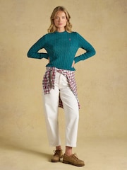 Joules Emerald Green Classic Crew Neck Cotton Cable Knit Jumper - Image 1 of 6