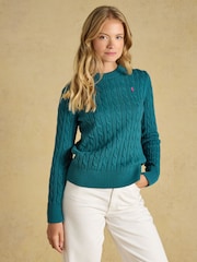Joules Emerald Green Classic Crew Neck Cotton Cable Knit Jumper - Image 2 of 6
