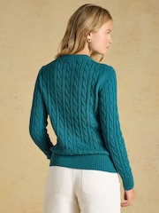 Joules Emerald Green Classic Crew Neck Cotton Cable Knit Jumper - Image 3 of 6