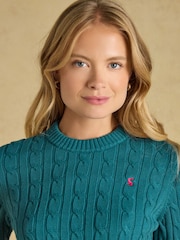 Joules Emerald Green Classic Crew Neck Cotton Cable Knit Jumper - Image 4 of 6