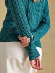Joules Emerald Green Classic Crew Neck Cotton Cable Knit Jumper - Image 5 of 6