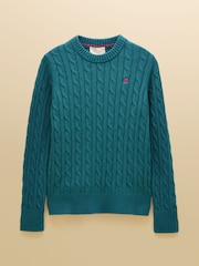 Joules Emerald Green Classic Crew Neck Cotton Cable Knit Jumper - Image 6 of 6