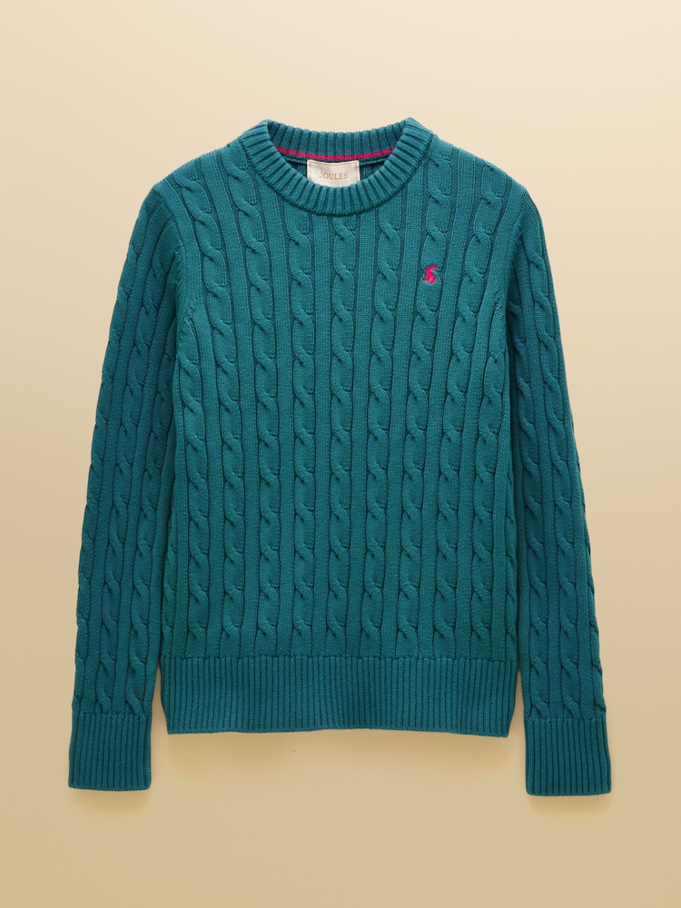 Joules Emerald Green Classic Crew Neck Cotton Cable Knit Jumper - Image 6 of 6