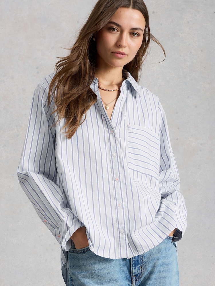 White Stuff Blue Sadie Poplin Boyfriend Shirt - Image 2 of 6