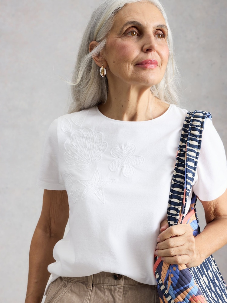 White Stuff White Abbie Embroidered T-Shirt - Image 1 of 6 White Stuff White Abbie Embroidered T-Shirt - Image 1 of 6