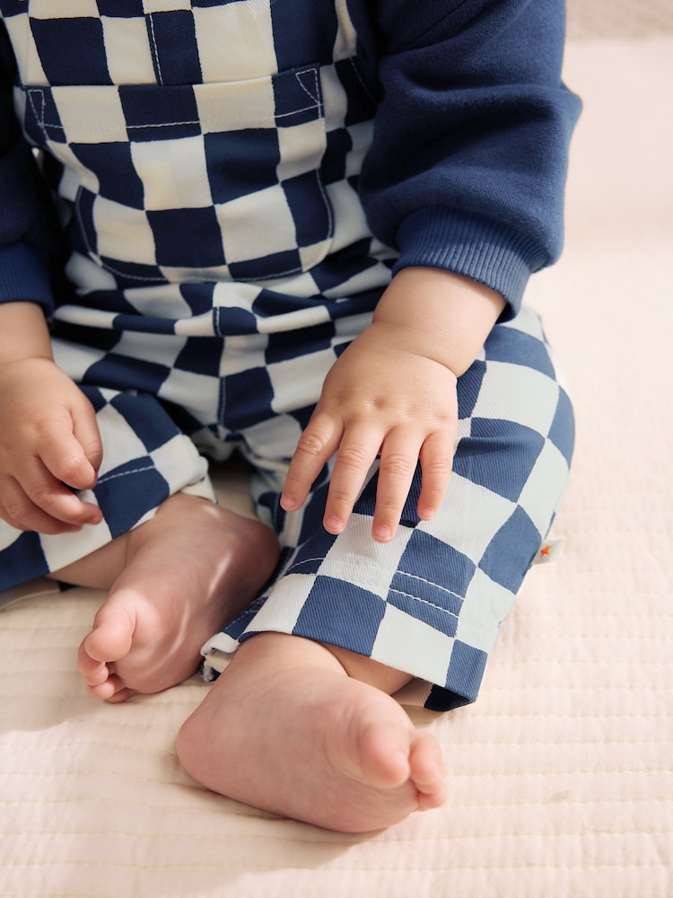 Navy Blue Checkerboard Baby Twill Dungarees and Bodysuit Set (0mths-2yrs) - Image 2 of 9 Navy Blue Checkerboard Baby Twill Dungarees and Bodysuit Set (0mths-2yrs) - Image 2 of 9