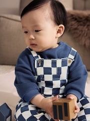 Navy Blue Checkerboard Baby Twill Dungarees and Bodysuit Set (0mths-2yrs) - Image 3 of 9
