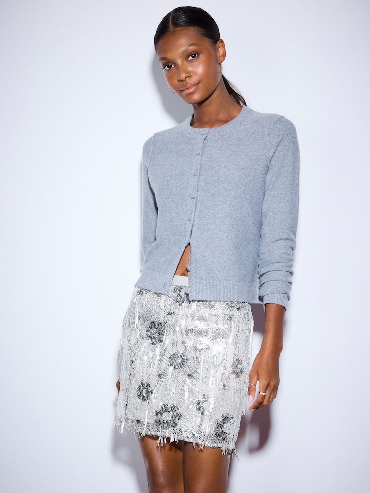 Silver Sequin Fringe Mini Skirt - Image 1 of 8