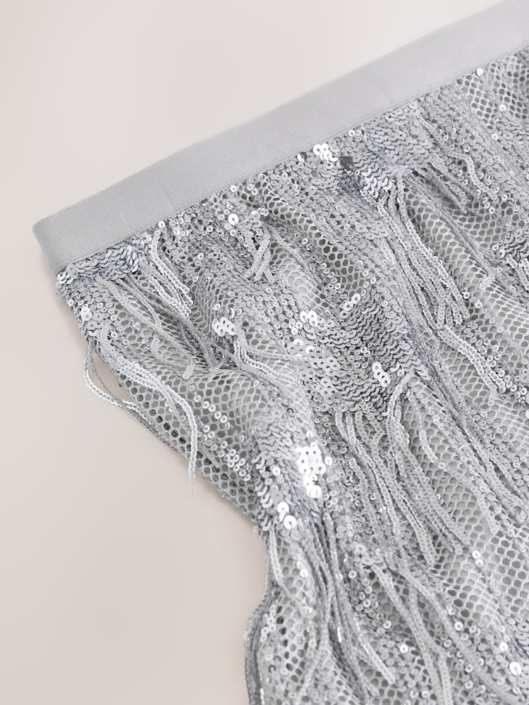 Silver Sequin Fringe Mini Skirt - Image 8 of 8
