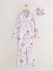White/Pink Printed - Satengpysjamas med knapper (3-16år) - Bilde 1 av 4