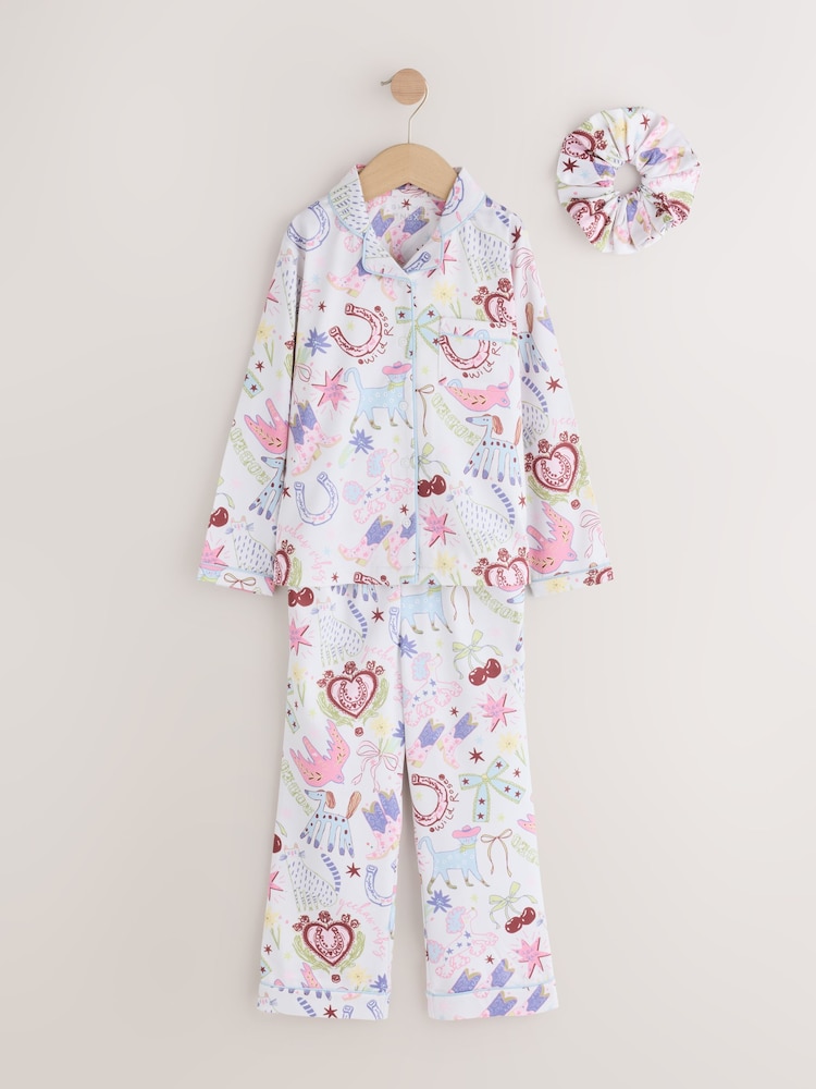 White/Pink Printed - Satengpysjamas med knapper (3-16år) - Bilde 1 av 4 White/Pink Printed - Satengpysjamas med knapper (3-16år) - Bilde 1 av 4
