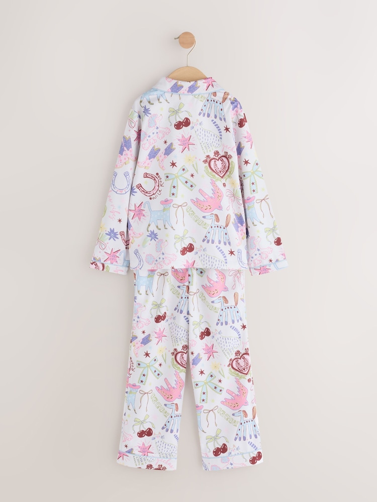 White/Pink Printed - Satengpysjamas med knapper (3-16år) - Bilde 2 av 4 White/Pink Printed - Satengpysjamas med knapper (3-16år) - Bilde 2 av 4