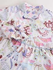 White/Pink Printed - Satengpysjamas med knapper (3-16år) - Bilde 3 av 4