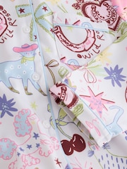 White/Pink Printed - Satengpysjamas med knapper (3-16år) - Bilde 4 av 4