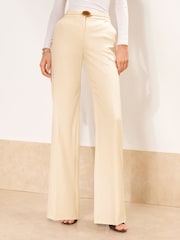 Ecru Ecru Trimmed Flare Trousers - Image 1 of 4