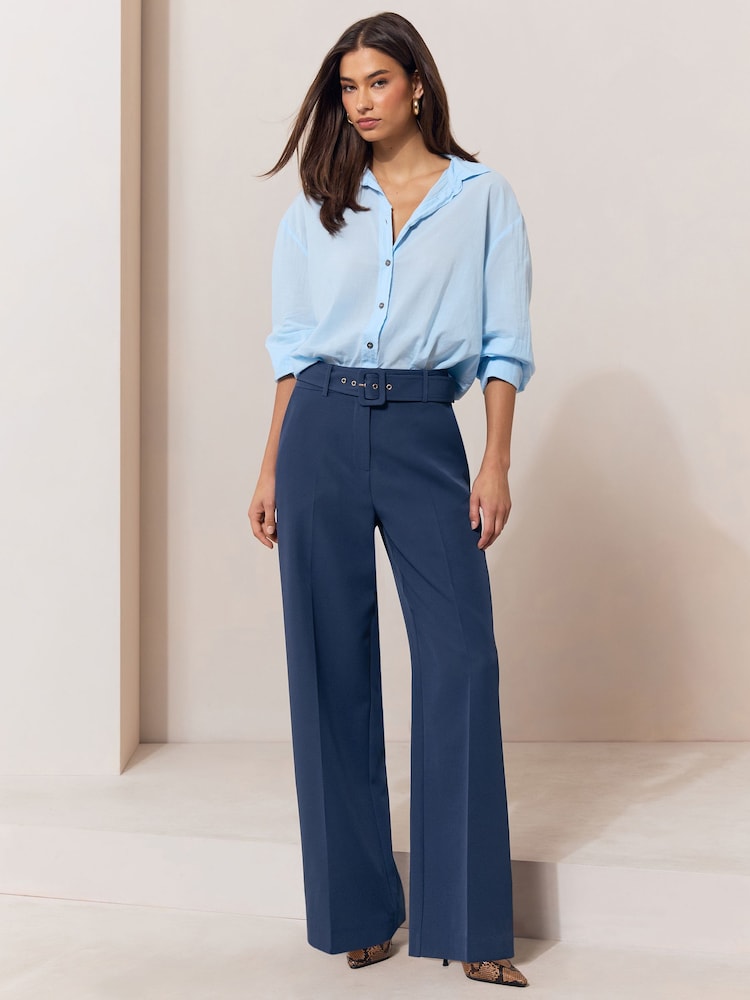 Granatowy - Lipsy Tailored Belted Wide Leg Trousers - Obraz 1 z 6