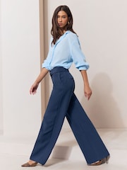 Granatowy - Lipsy Tailored Belted Wide Leg Trousers - Obraz 5 z 6