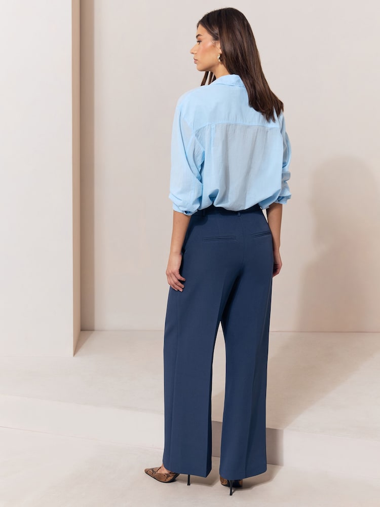 Granatowy - Lipsy Tailored Belted Wide Leg Trousers - Obraz 6 z 6