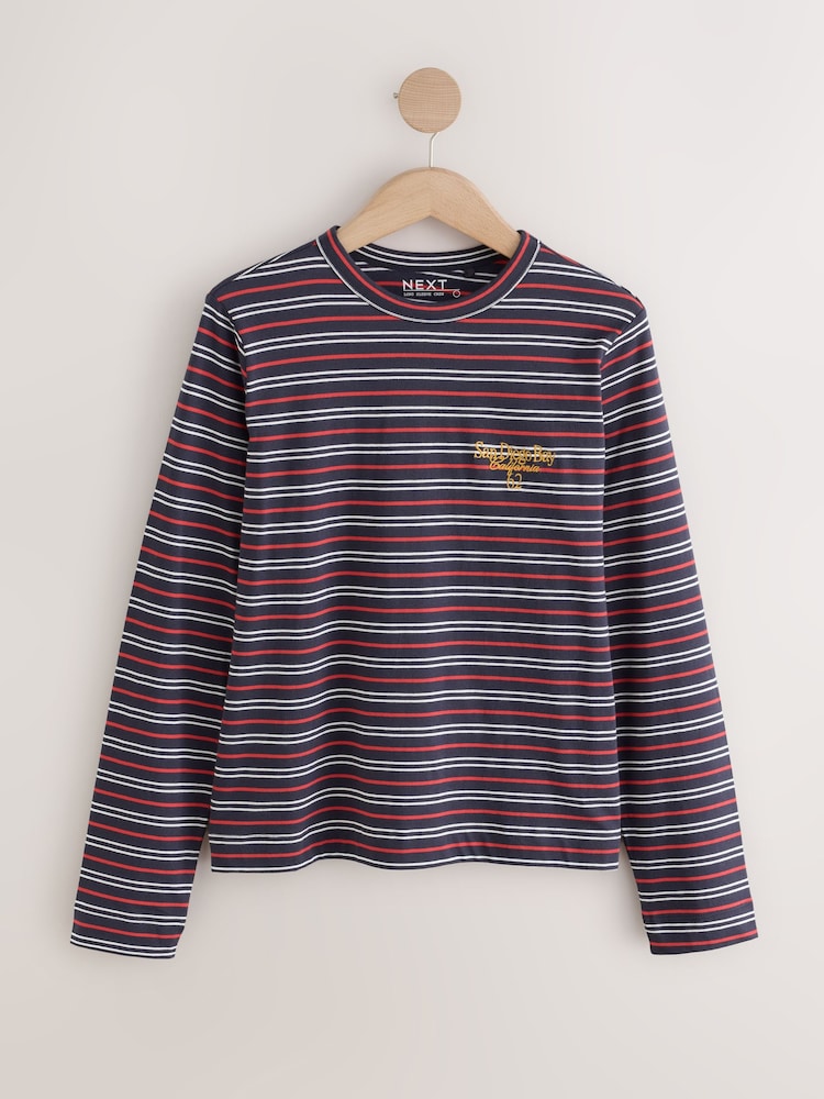 Navy/Red Stripe Long Sleeve Crew Neck T-Shirt - Image 1 of 3