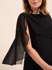 Friends Like These Black Curve Asymmetric Cape Sleeve Jumpsuit - Image 2 of 4