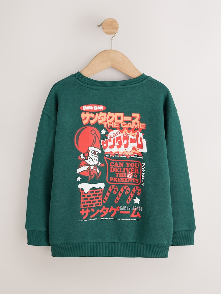 Green Santa Christmas Crew Neck Sweater (3-16yrs) - Image 2 of 4