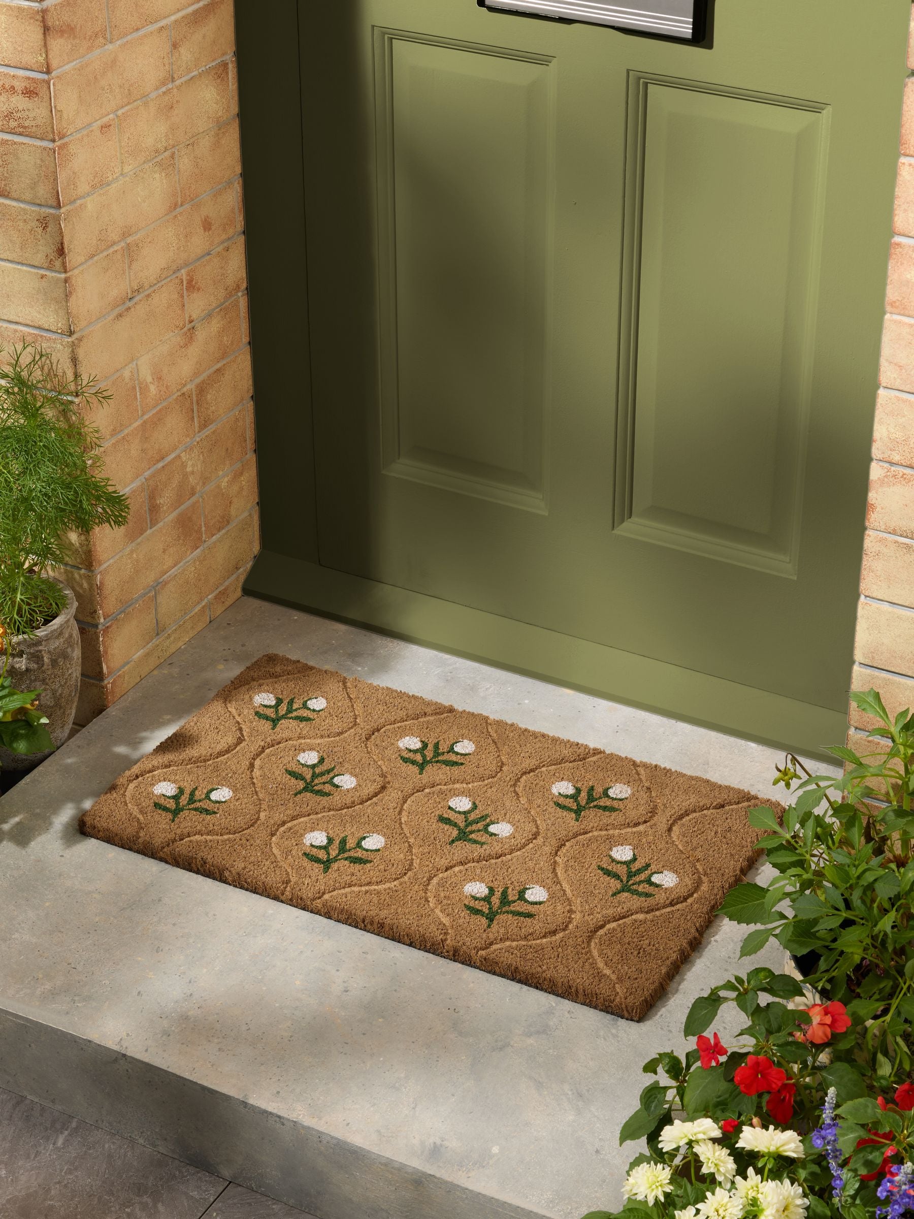 Laura Ashley Green Coir Deboss Printed Doormat
