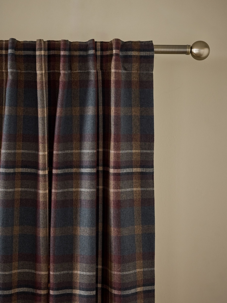 Brown/Burgundy Heritage Brushed Check Hidden Tab Top Lined Curtains - Image 1 of 5