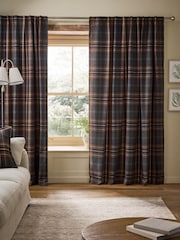 Brown/Burgundy Heritage Brushed Check Hidden Tab Top Lined Curtains - Image 2 of 5