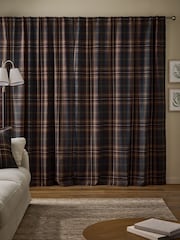 Brown/Burgundy Heritage Brushed Check Hidden Tab Top Lined Curtains - Image 3 of 5