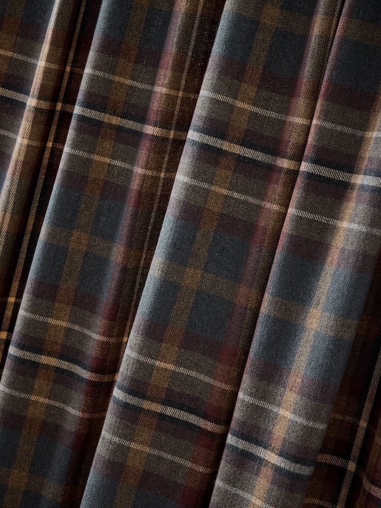 Brown/Burgundy Heritage Brushed Check Hidden Tab Top Lined Curtains - Image 5 of 5