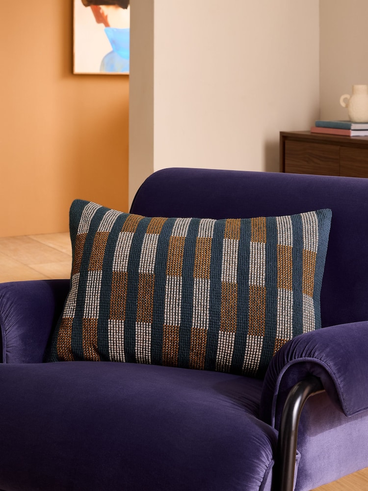 MADE.COM Blue Blake Woven Stripe Cushion - Image 1 of 5
