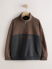 Brown Oversized Fit Zip Neck Sweatshirt (3-16yrs) - Image 1 of 4