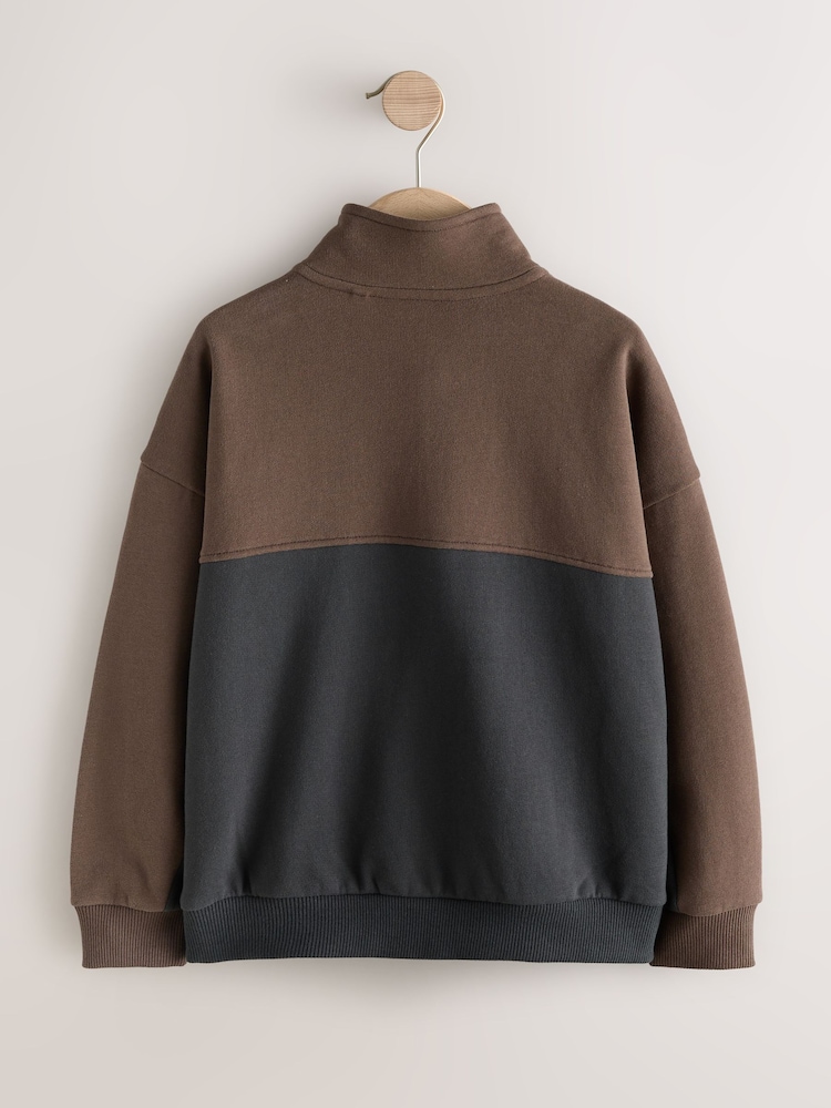 Brown Oversized Fit Zip Neck Sweatshirt (3-16yrs) - Image 2 of 4