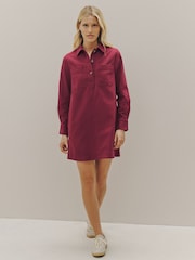Burgundy Red Long Sleeve Mini Twill Dress - Image 2 of 10