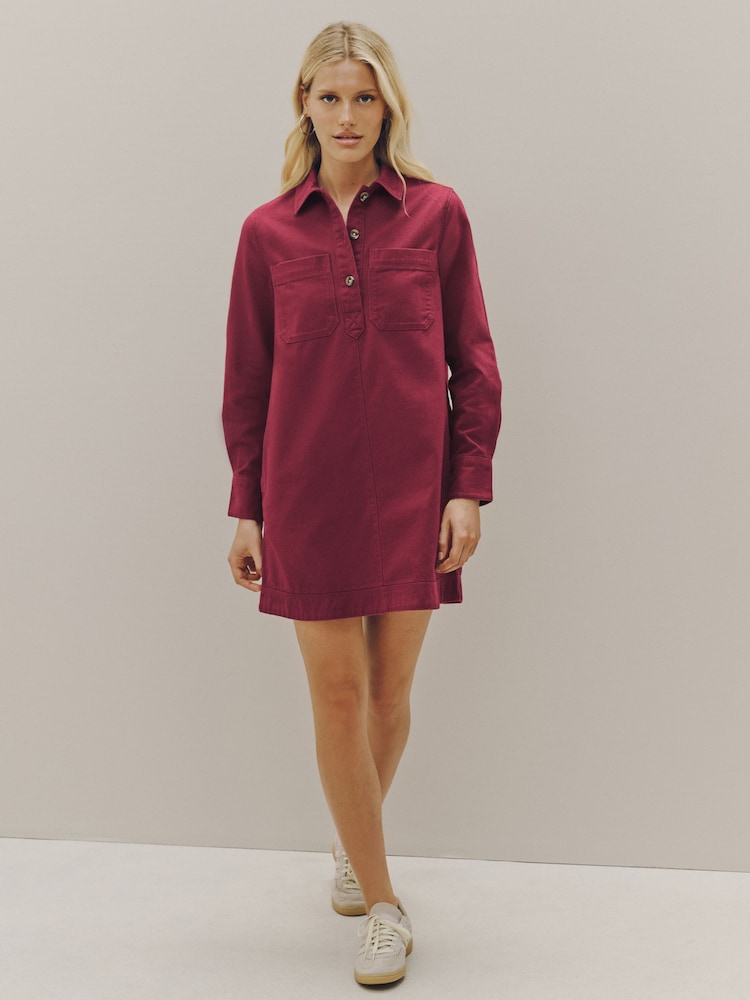 Burgundy Red Long Sleeve Mini Twill Dress - Image 2 of 10 Burgundy Red Long Sleeve Mini Twill Dress - Image 2 of 10