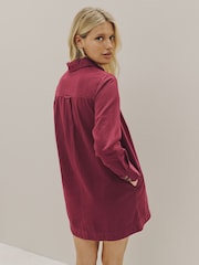 Burgundy Red Long Sleeve Mini Twill Dress - Image 4 of 10