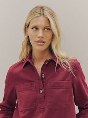 Burgundy Red Long Sleeve Mini Twill Dress - Image 5 of 10