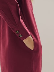 Burgundy Red Long Sleeve Mini Twill Dress - Image 6 of 10