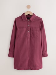 Burgundy Red Long Sleeve Mini Twill Dress - Image 7 of 10