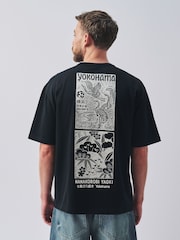Black Japan Relaxed Fit Graphic Print Heavy Weight T-Shirt - Image 1 of 9