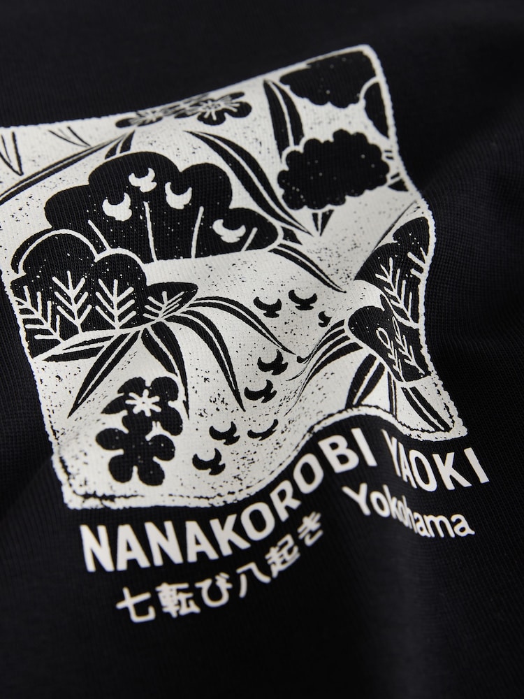 Black Japan Relaxed Fit Graphic Print Heavy Weight T-Shirt - Image 9 of 9 Black Japan Relaxed Fit Graphic Print Heavy Weight T-Shirt - Image 9 of 9