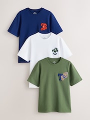 Green Blue Navy White Badge Regular Fit Motionflex Soft Heavyweight T-Shirts 3 Pack - Image 1 of 6