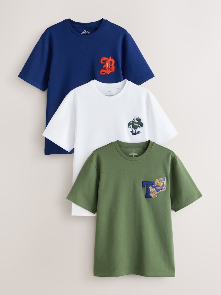 Green Blue Navy White Badge Regular Fit Motionflex Soft Heavyweight T-Shirts 3 Pack - Image 1 of 6