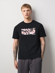 Black Floral Front Print Graphic T-Shirt - Image 1 of 8