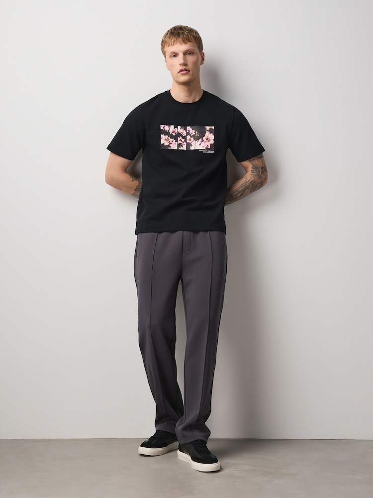 Black Floral Front Print Graphic T-Shirt - Image 2 of 8