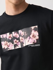 Black Floral Front Print Graphic T-Shirt - Image 5 of 8