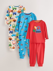 Blue/Orange All Over Transport Snuggle Pyjamas 3 Pack (9mths-10yrs) - Image 1 of 7