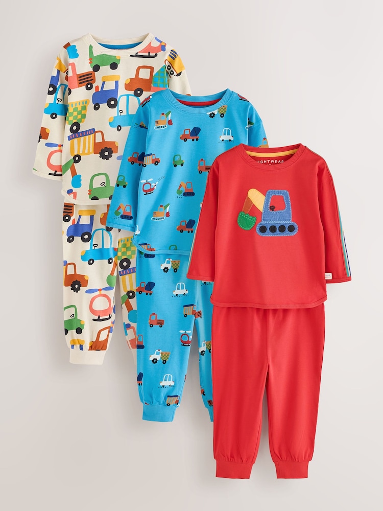 Blue/Orange All Over Transport Snuggle Pyjamas 3 Pack (9mths-10yrs) - Image 1 of 7