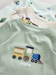 Green/Ecru Train Mini Print Snuggle Pyjamas 3 Pack (9mths-10yrs) - Image 11 of 11