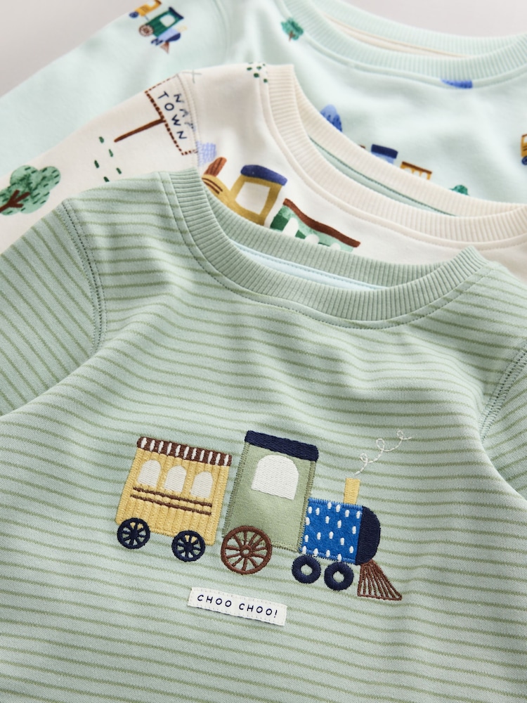 Green/Ecru Train Mini Print Snuggle Pyjamas 3 Pack (9mths-10yrs) - Image 11 of 11